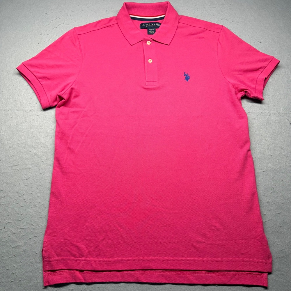 U.S. Polo Assn. Polo Shirt Mens M Pink Slim Fit Short Sleeve Pique Logo
